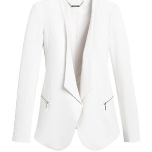 WHBM Drape Front Blazer White Zip Pocket Sz 4